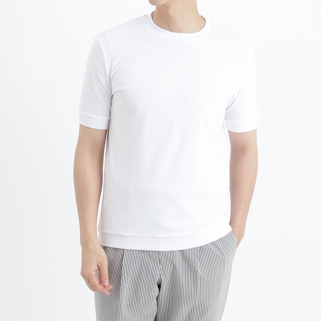 Micro Pile Tailored Ribbed Hem T-shirt Color: White