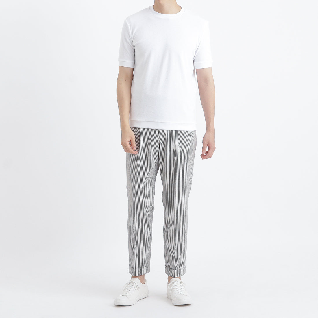 Micro Pile Tailored Ribbed Hem T-shirt Color: White