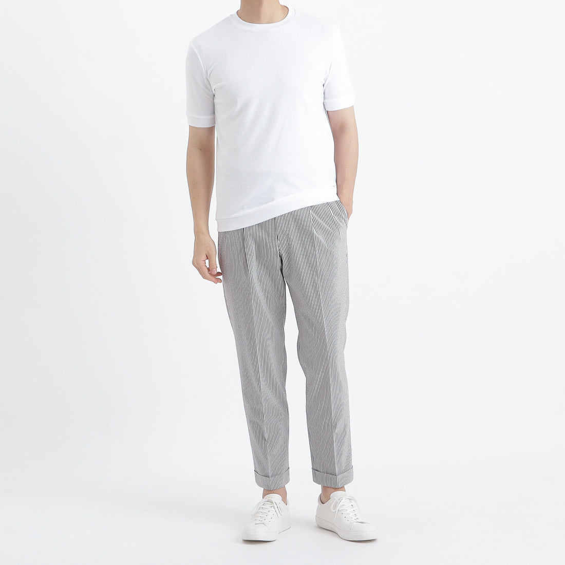 Micro Pile Tailored Ribbed Hem T-shirt Color: White