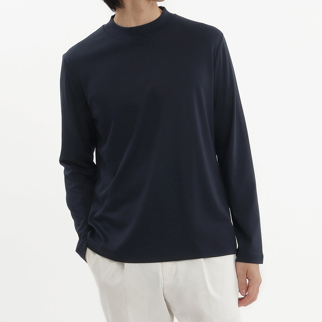 Tailored Mock Neck Long Sleeve T-shirt Color: Navy