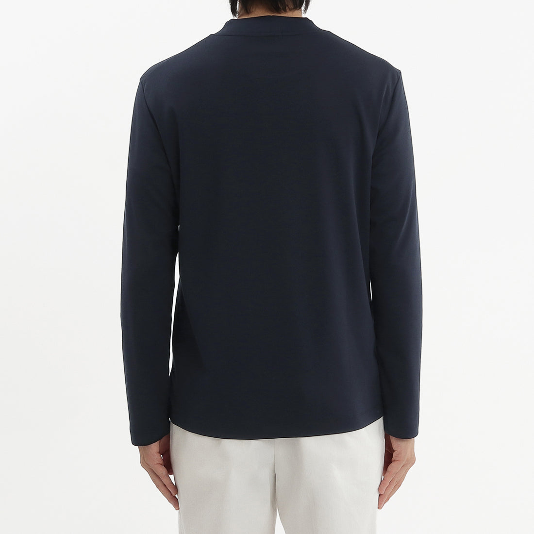 Tailored Mock Neck Long Sleeve T-shirt Color: Navy