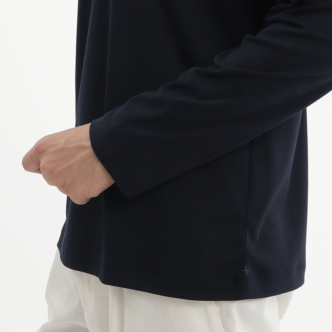 Tailored Mock Neck Long Sleeve T-shirt Color: Navy