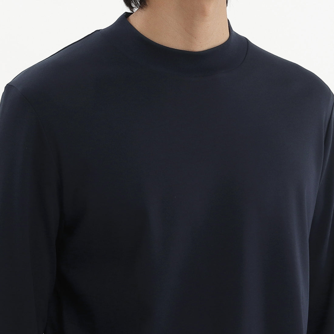 Tailored Mock Neck Long Sleeve T-shirt Color: Navy