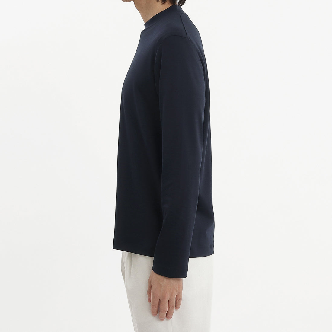 Tailored Mock Neck Long Sleeve T-shirt Color: Navy