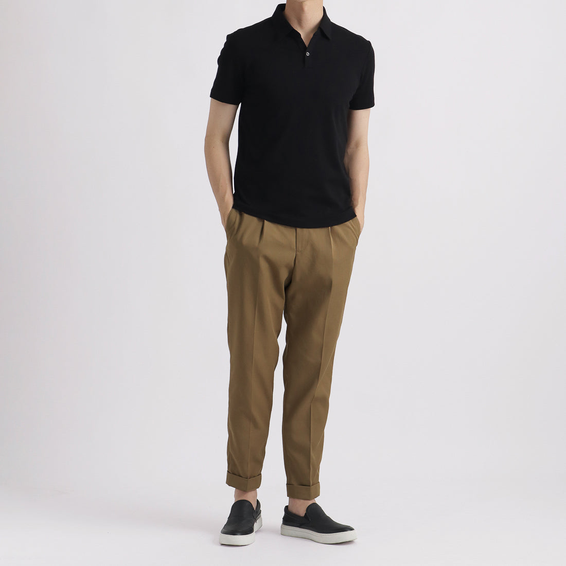 ブラック ポロシャツ Pedestal スビンプラチナムスムース テーラードポロシャツ ブラック | ＋CLOTHET