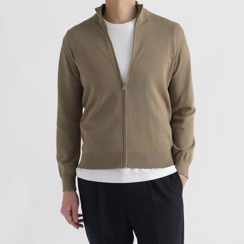 SUVIN PLATINUM Zip Up Knit Color: Mocha