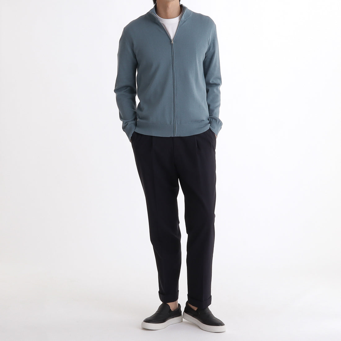 SUVIN PLATINUM Zip Up Knit Color: Slate Blue