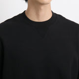 リサイクルスビンスウェットシャツブラックの首まわりを写したメンズ着用画像