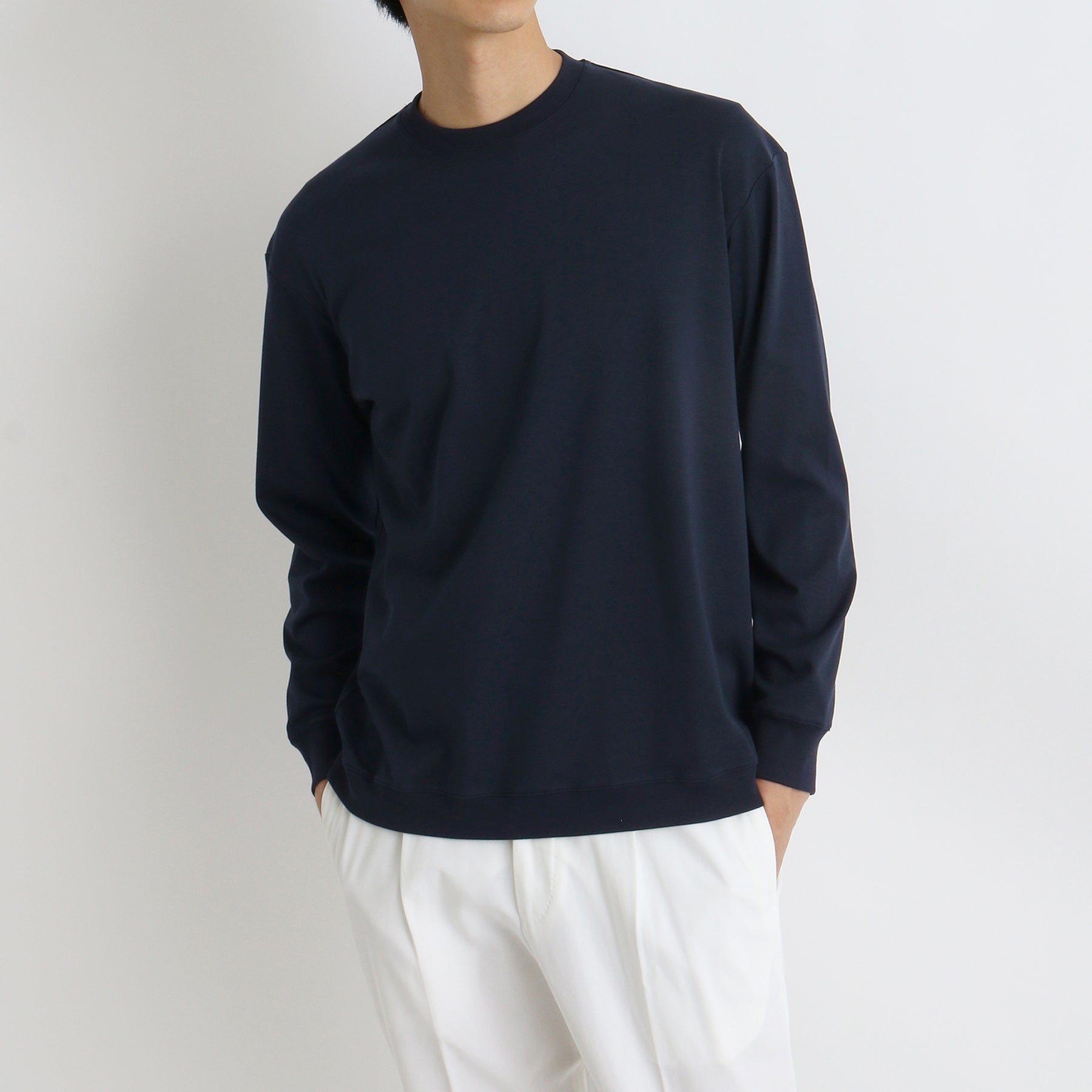スビンプラチナムスムース ミドルスウェットシャツ ネイビー