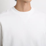 リサイクルスビンスウェットシャツオフホワイトの首まわりを写したメンズ着用画像