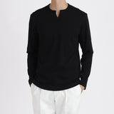 【Renewal】Tailored Key Neck Long Sleeve T-shirt Color: Black