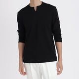 【Renewal】Tailored Key Neck Long Sleeve T-shirt Color: Black