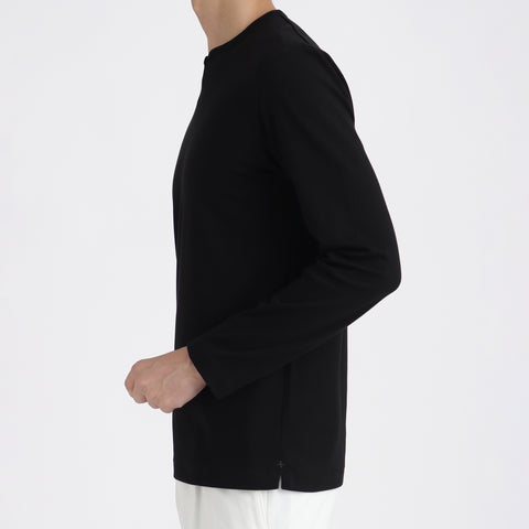 【Renewal】Tailored Key Neck Long Sleeve T-shirt Color: Black