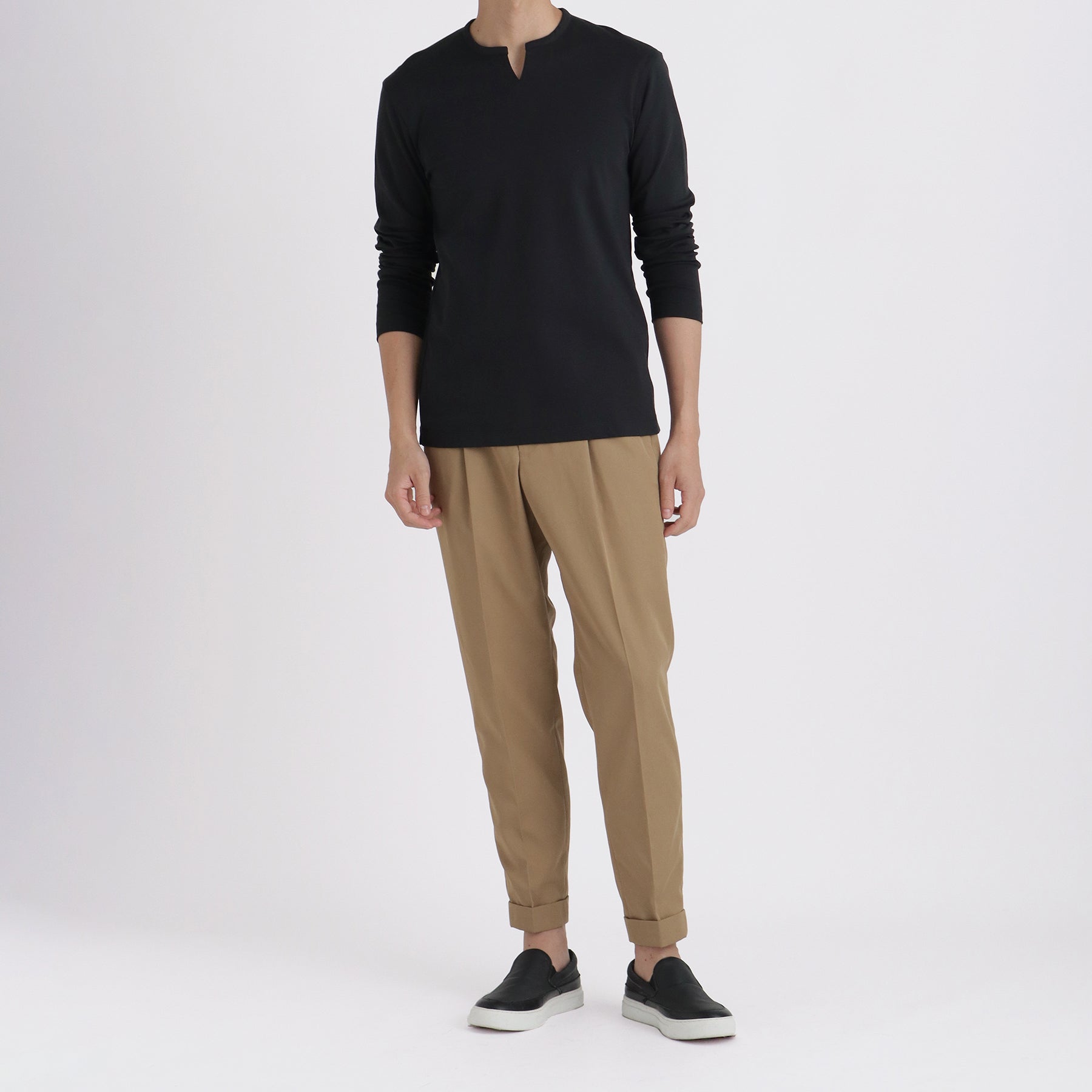 スビンプラチナムスムース テーラードキーネックロングスリーブTシャツ