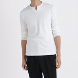 【Renewal】Tailored Key Neck Long Sleeve T-shirt Color: White