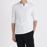 【Renewal】Tailored Key Neck Long Sleeve T-shirt Color: White