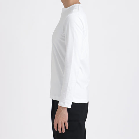 【Renewal】Tailored Key Neck Long Sleeve T-shirt Color: White