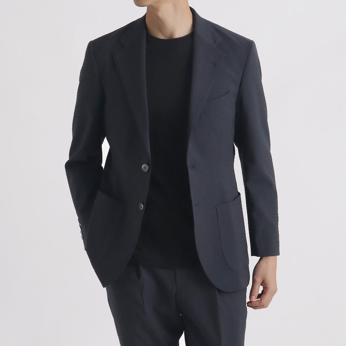 Seersucker Tailored Jacket Color: Deep Navy