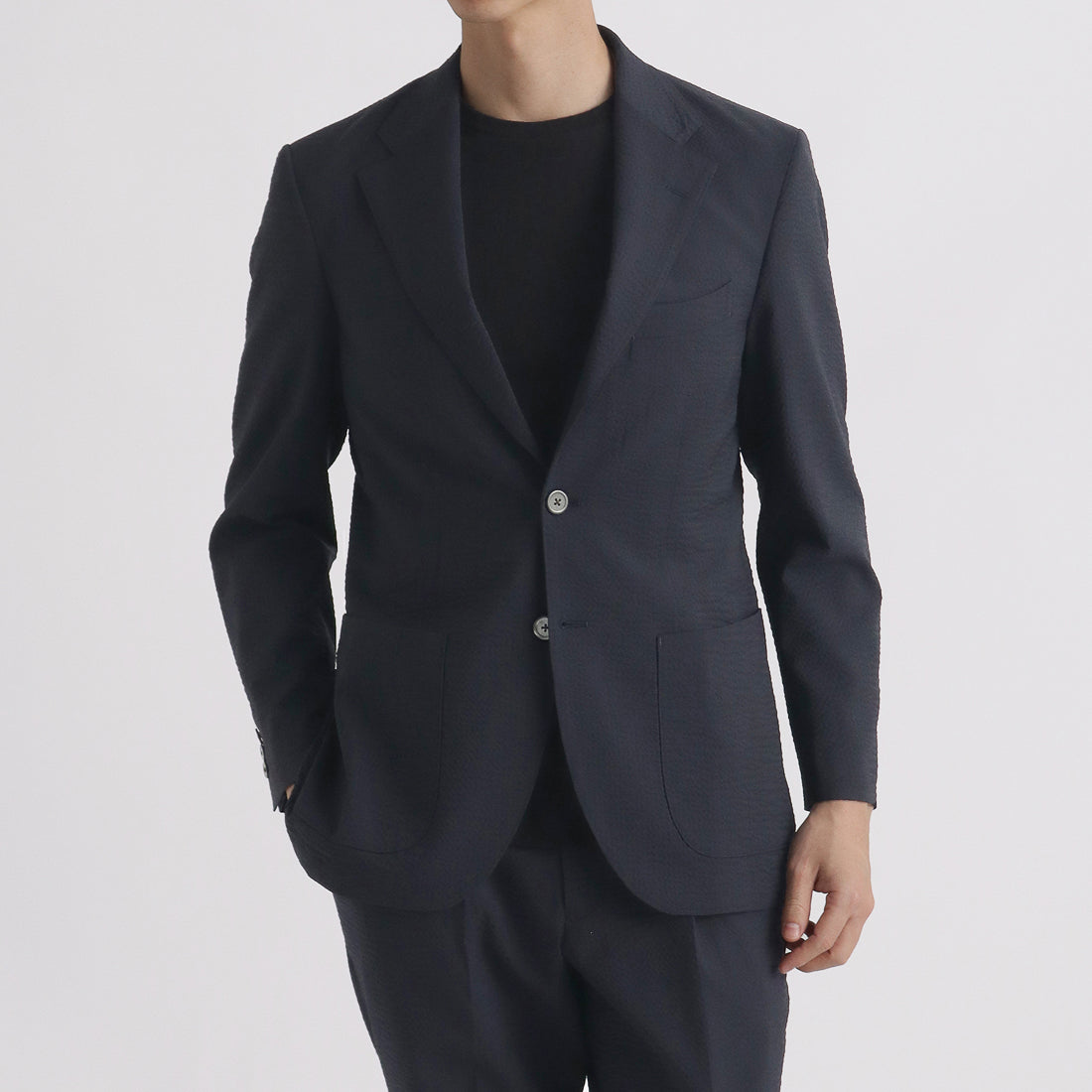 Seersucker Tailored Jacket Color: Deep Navy