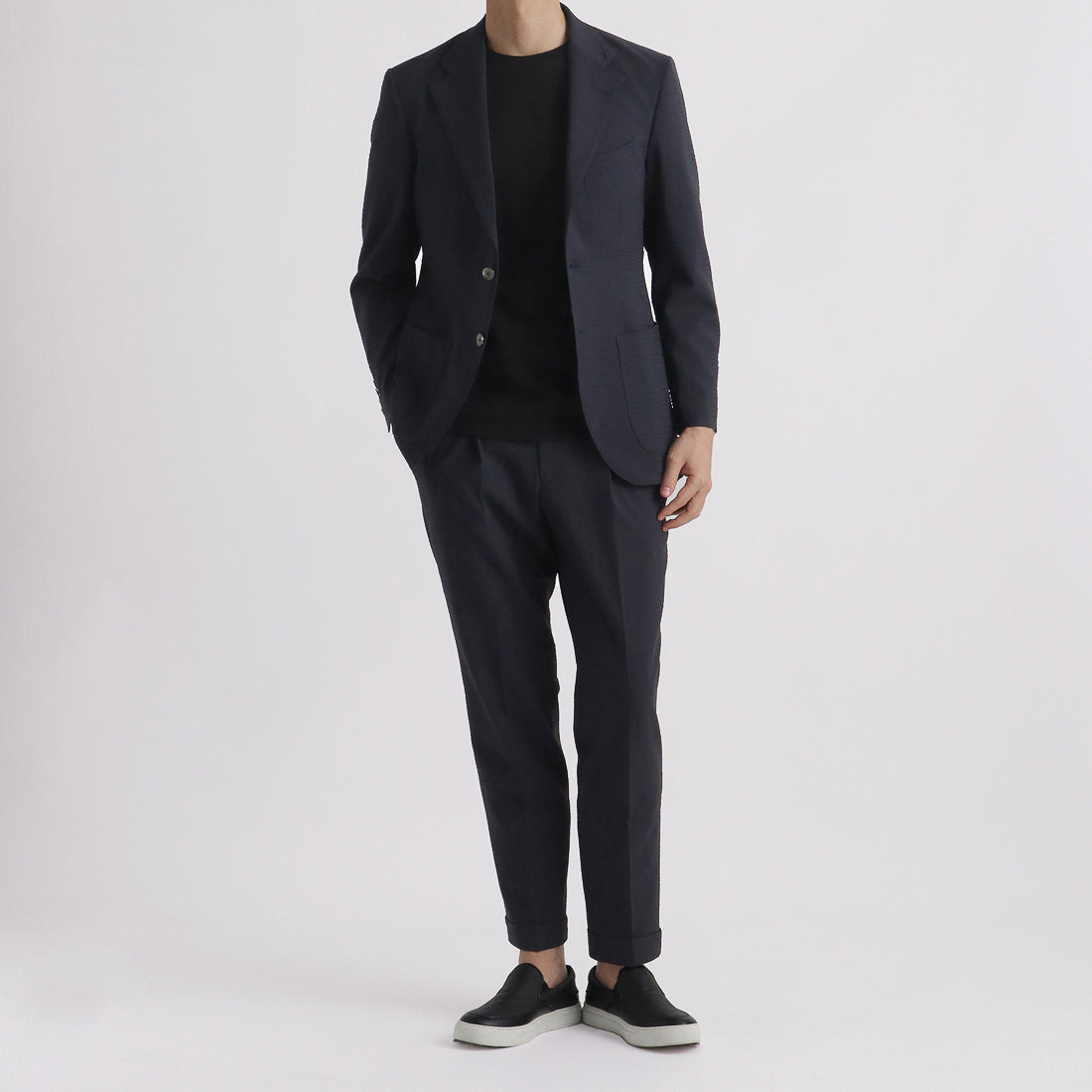 Seersucker Tailored Jacket Color: Deep Navy