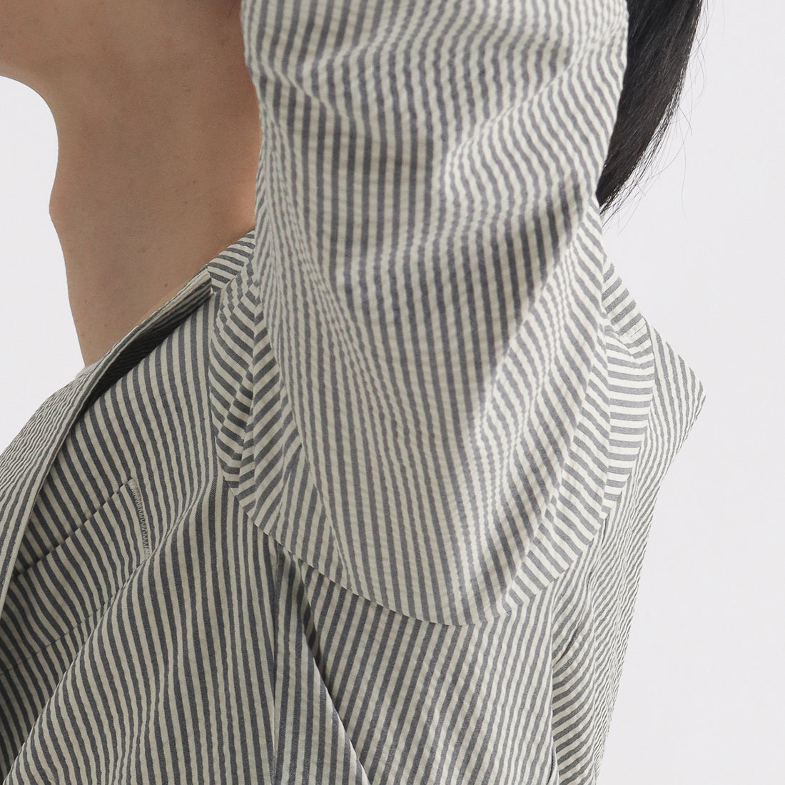 Seersucker Tailored Jacket Color: Navy Stripe