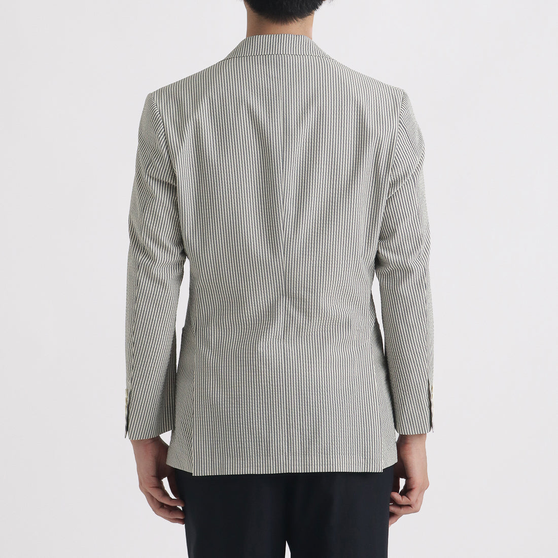 Seersucker Tailored Jacket Color: Navy Stripe
