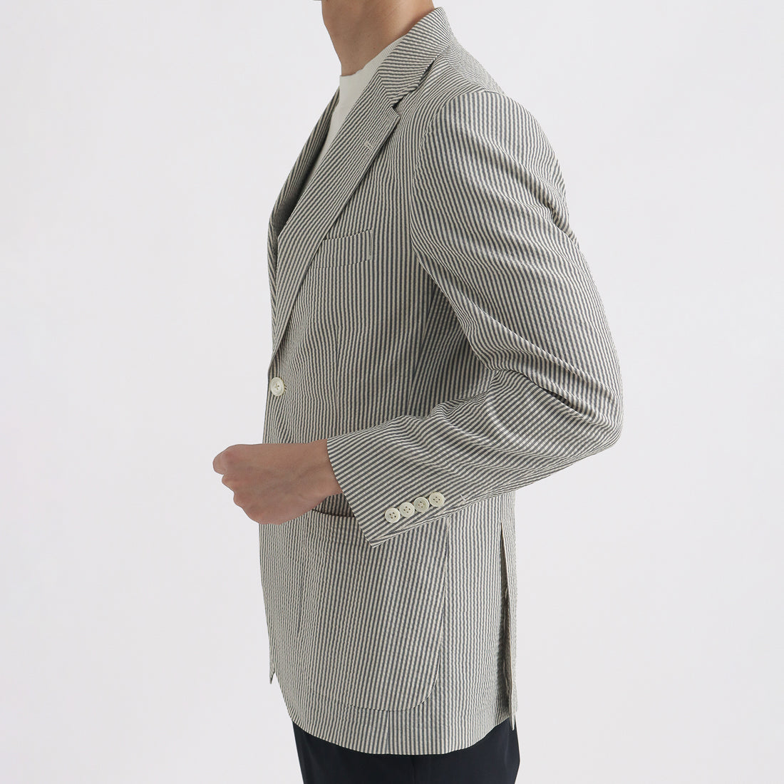 Seersucker Tailored Jacket Color: Navy Stripe