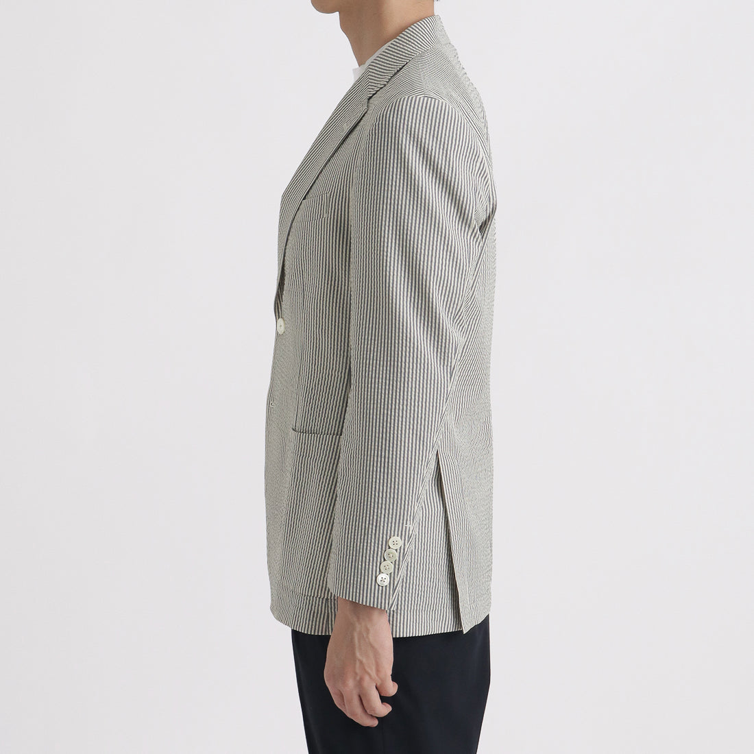Seersucker Tailored Jacket Color: Navy Stripe