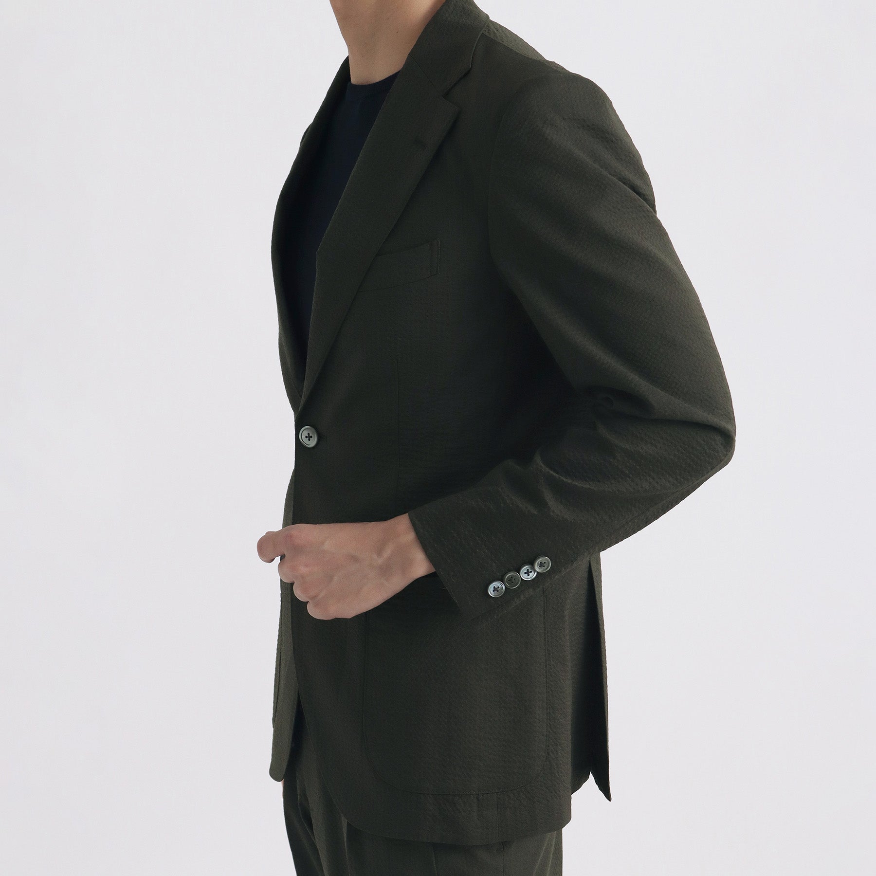 Seersucker Tailored Jacket Color: Olive