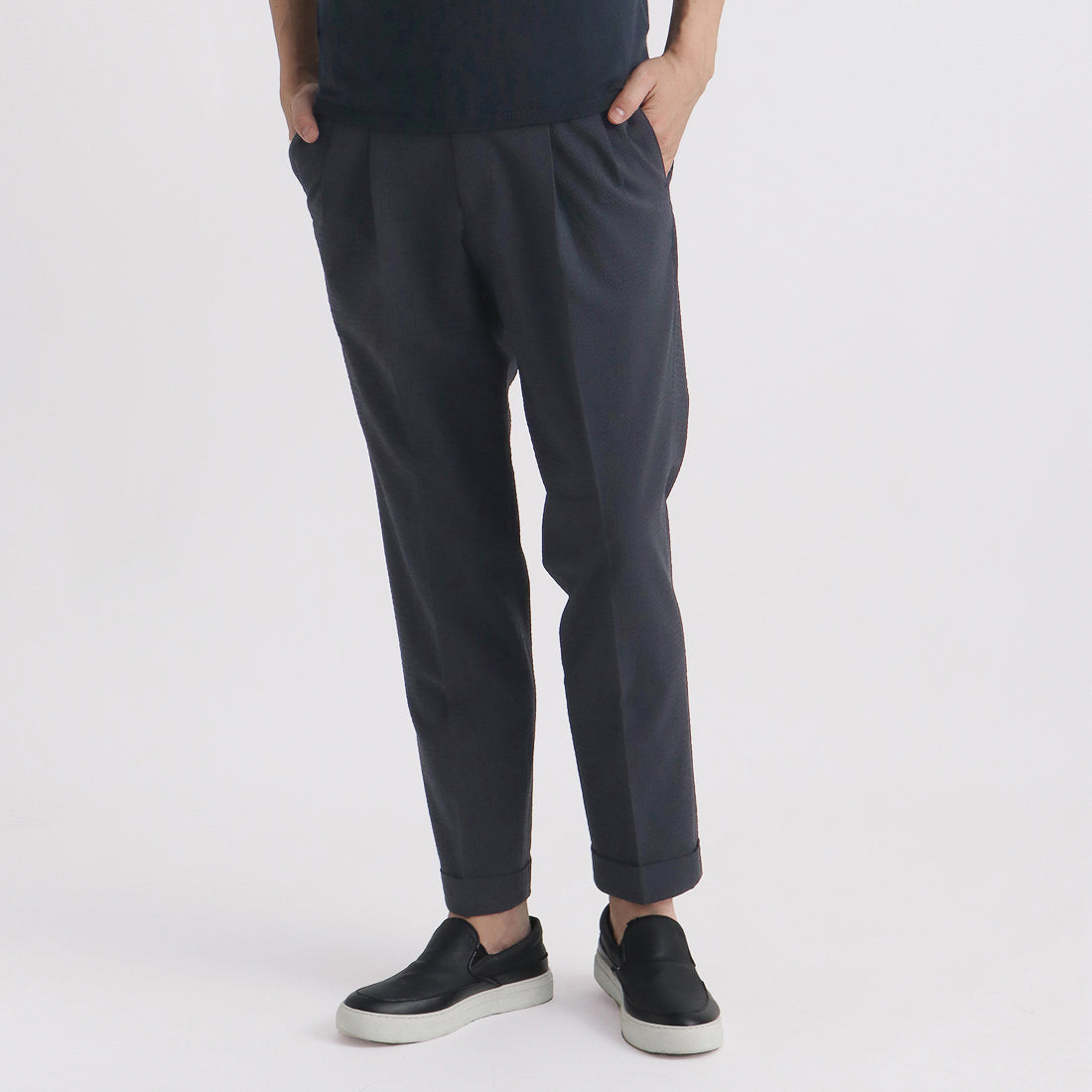 Seersucker Two Pleats Trousers Color: Deep Navy
