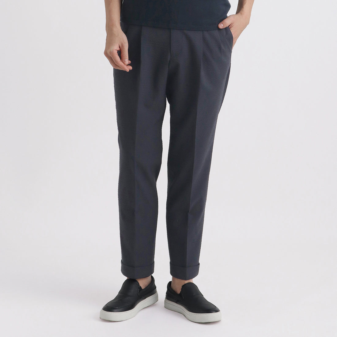 テックウール®シアサッカー ツープリーツトラウザー ディープネイビー