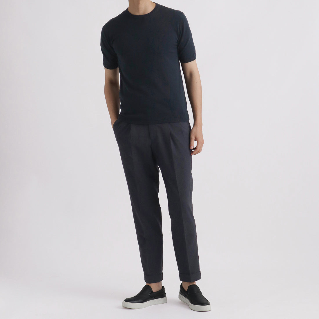Seersucker Two Pleats Trousers Color: Deep Navy