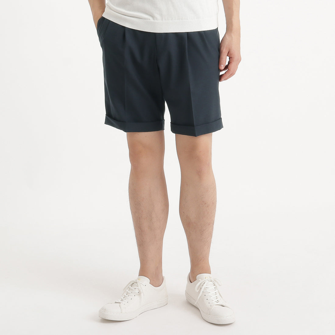 Tropical Two Pleats Short Pants Color: Navy