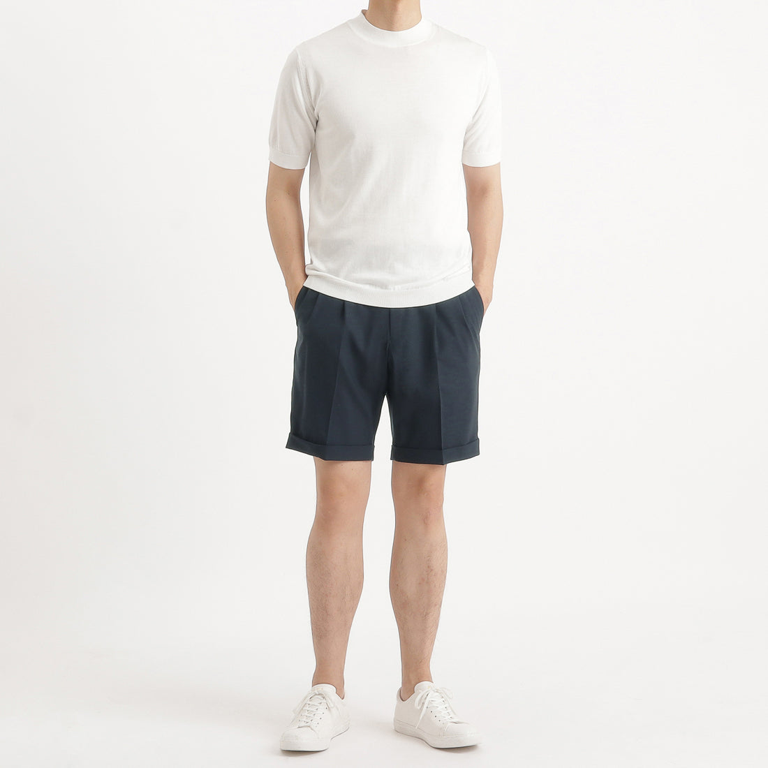 Tropical Two Pleats Short Pants Color: Navy