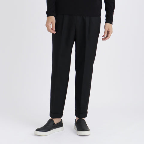 Twill Two Pleats Trousers Color: Black