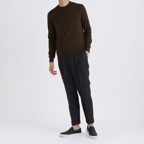 Twill Two Pleats Trousers Color: Navy