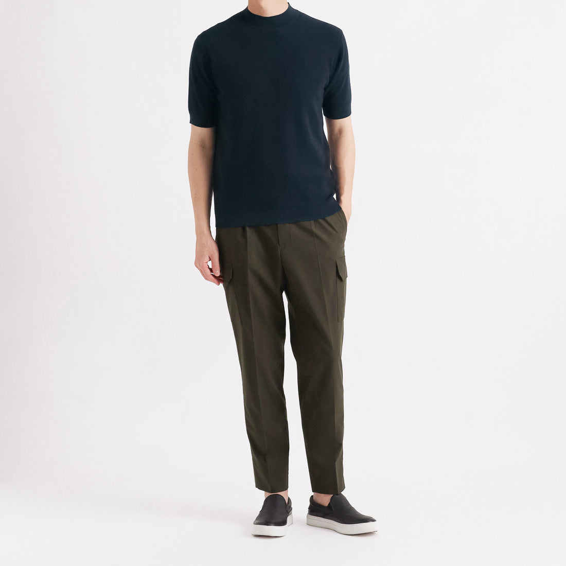 スビンプラチナム ミニサーマルモックネックニットTシャツ ネイビー