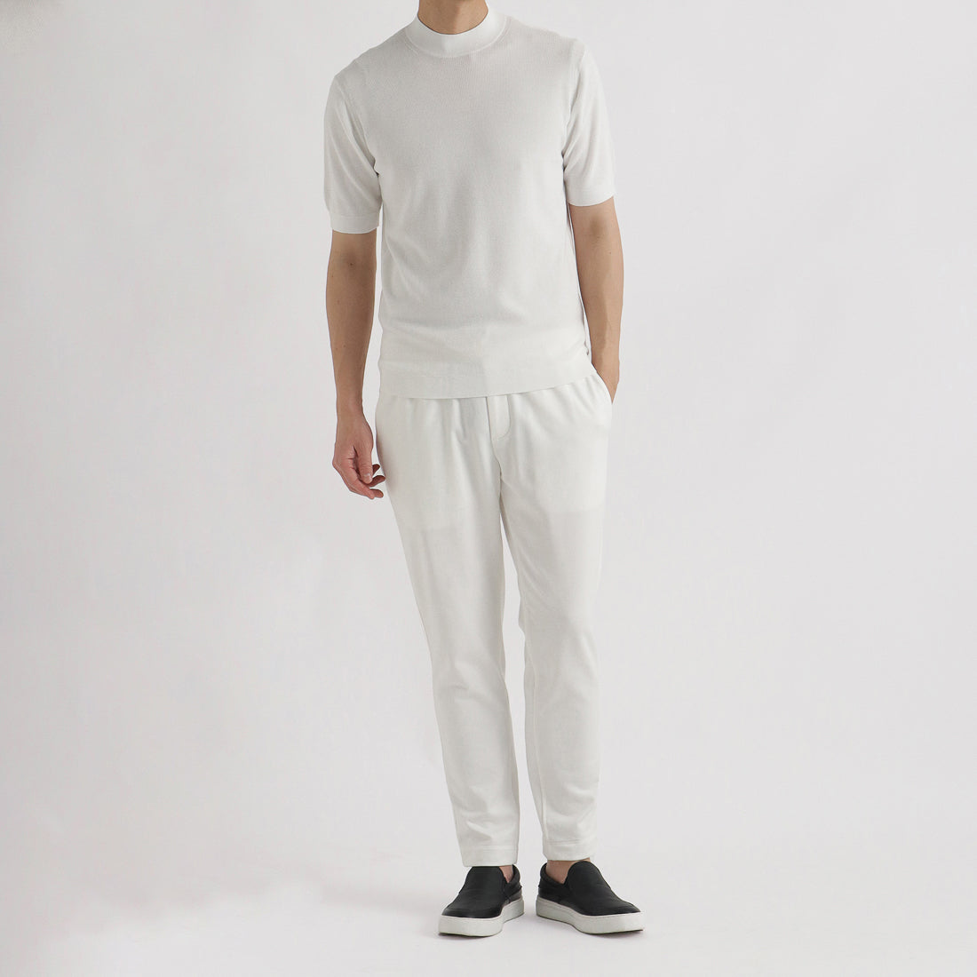 スビンプラチナム ミニサーマルモックネックニットTシャツ ホワイト