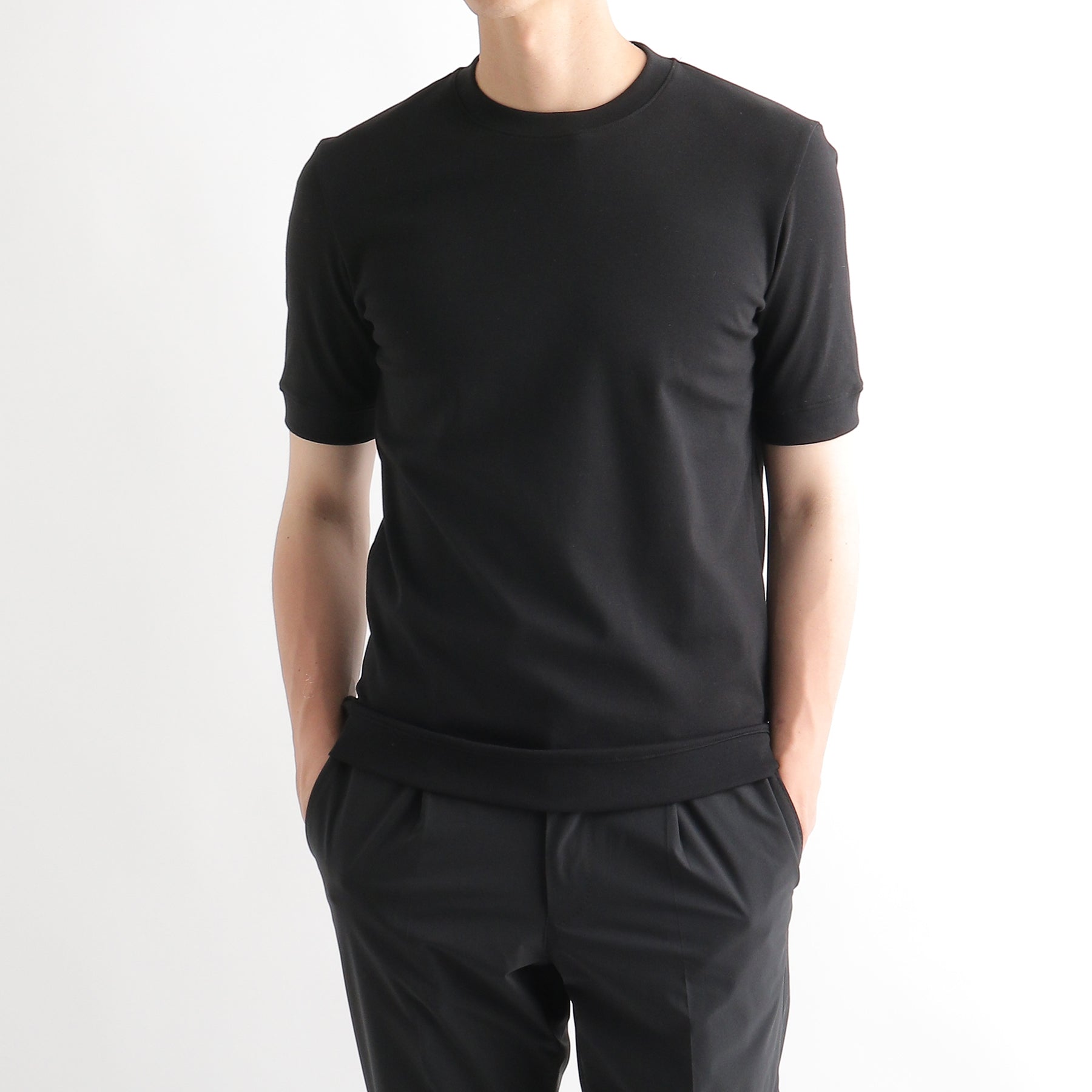 Tailored Ribbed Hem T-shirt Color: Black