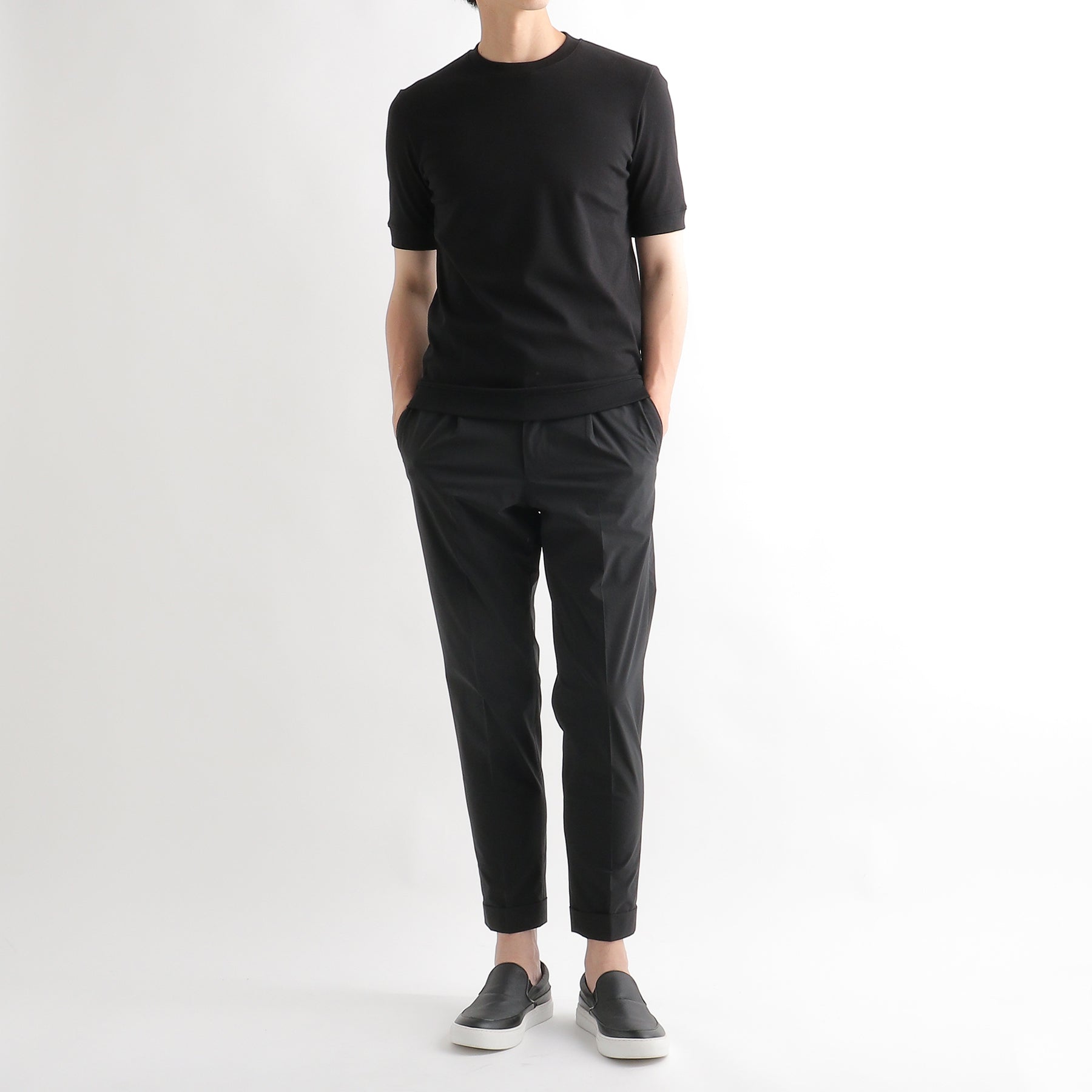 Tailored Ribbed Hem T-shirt Color: Black