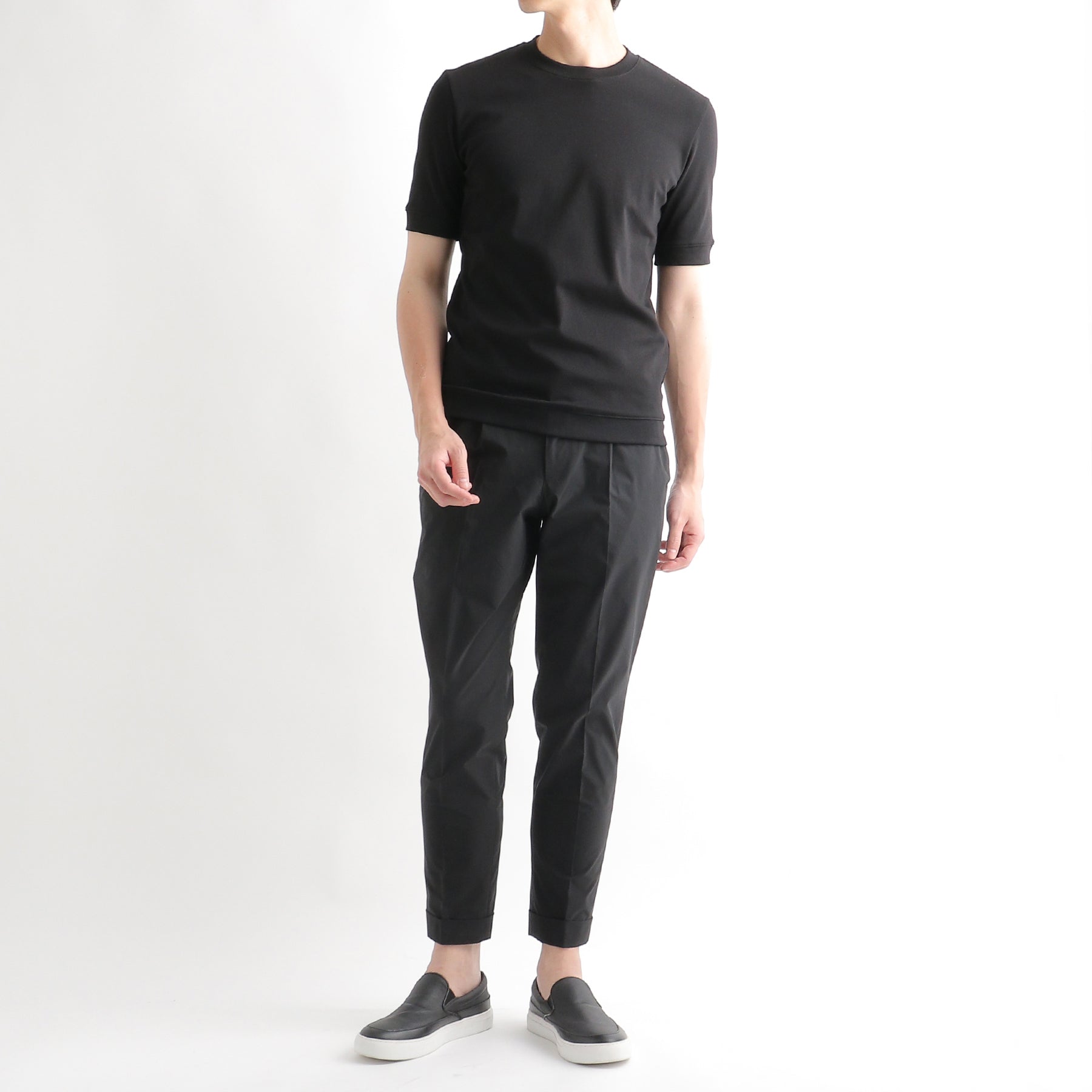 Tailored Ribbed Hem T-shirt Color: Black
