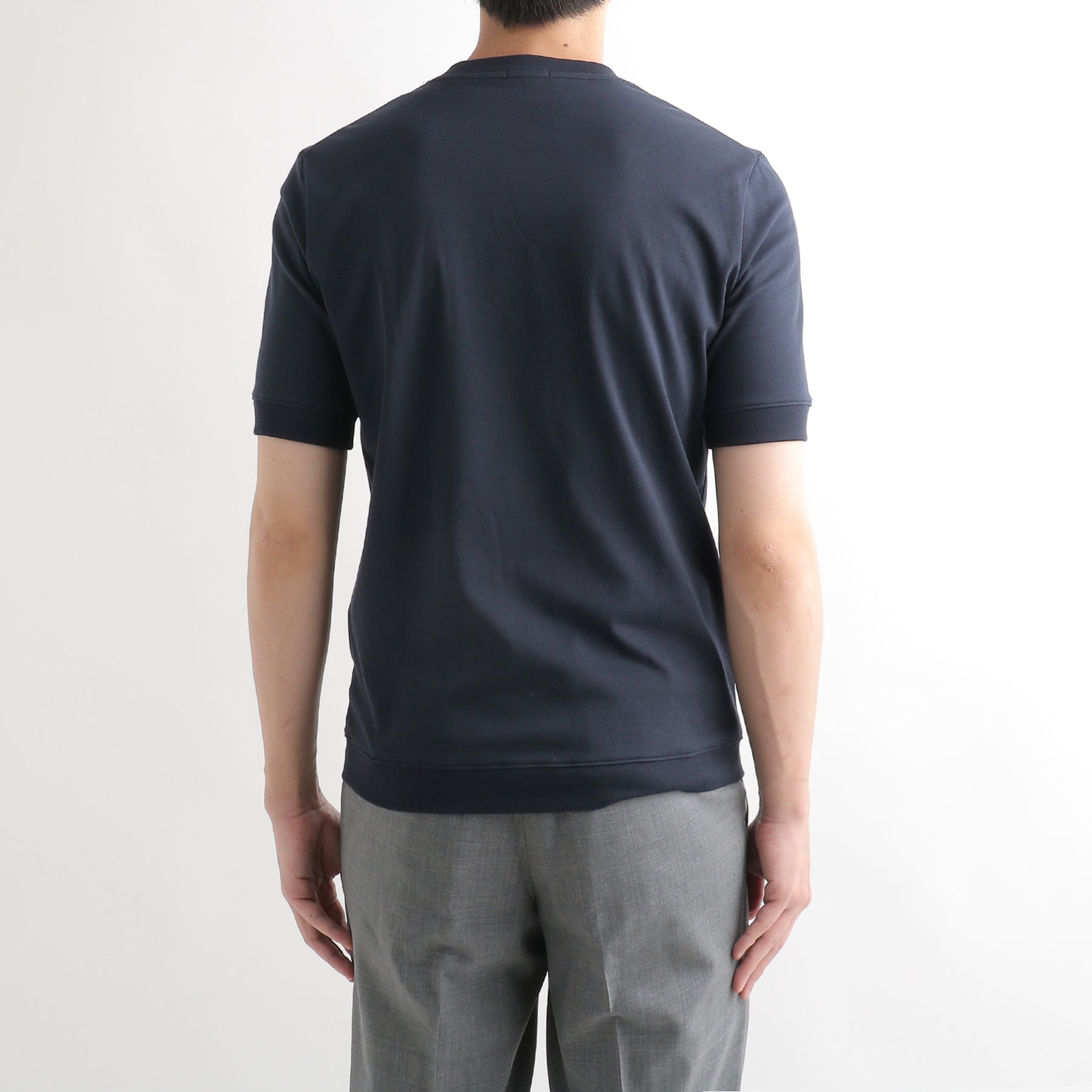 Tailored Ribbed Hem T-shirt Color: Navy