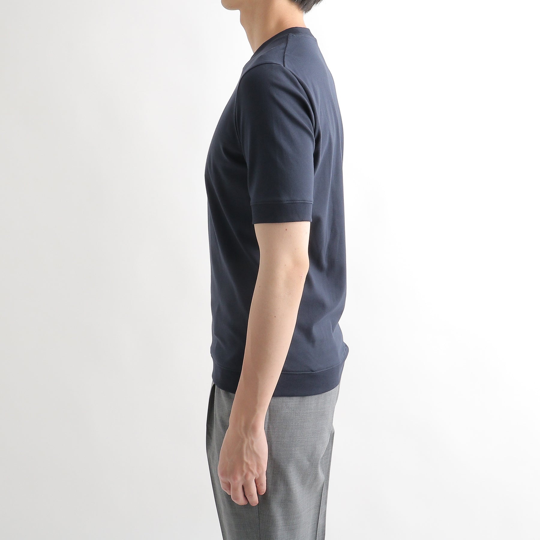 Tailored Ribbed Hem T-shirt Color: Navy