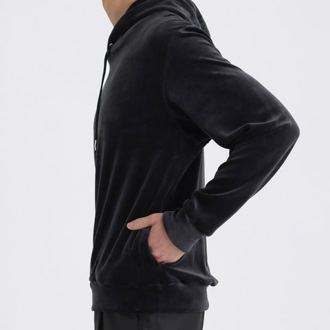 Velour Pull Over Hoodie Color: Navy