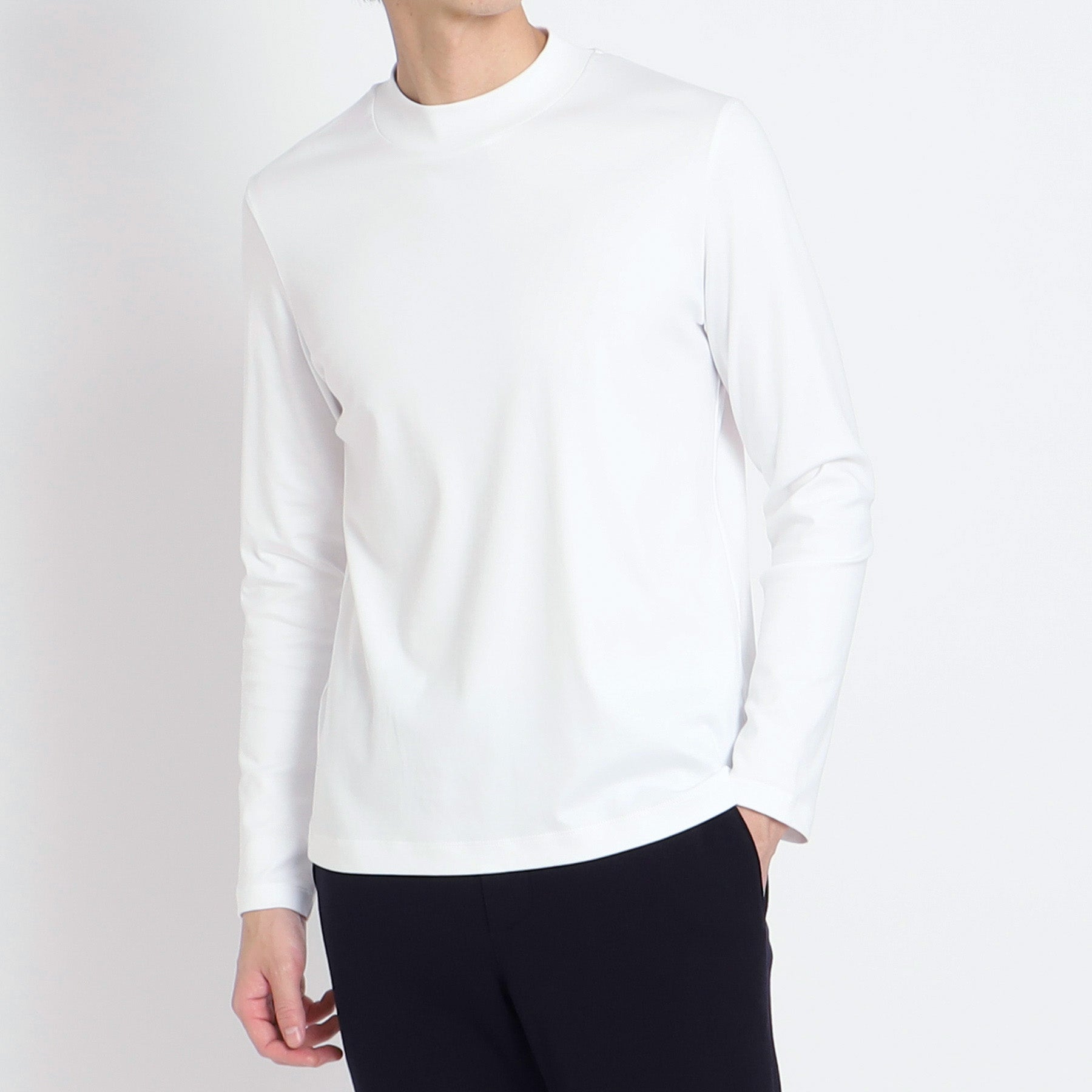 Tailored Mock Neck Long Sleeve T-shirt Color: White