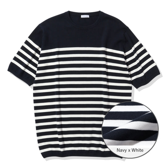 Border Knit T-shirt Color: Navy×White