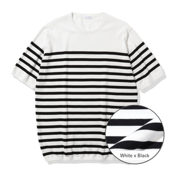 Border Knit T-shirt Color: White×Black