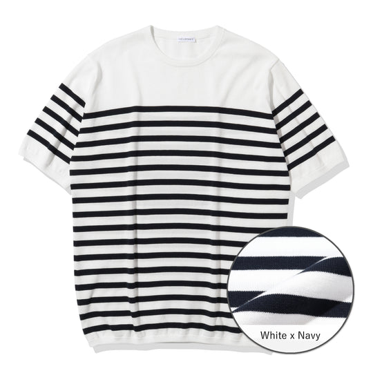 Border Knit T-shirt Color: White×Navy