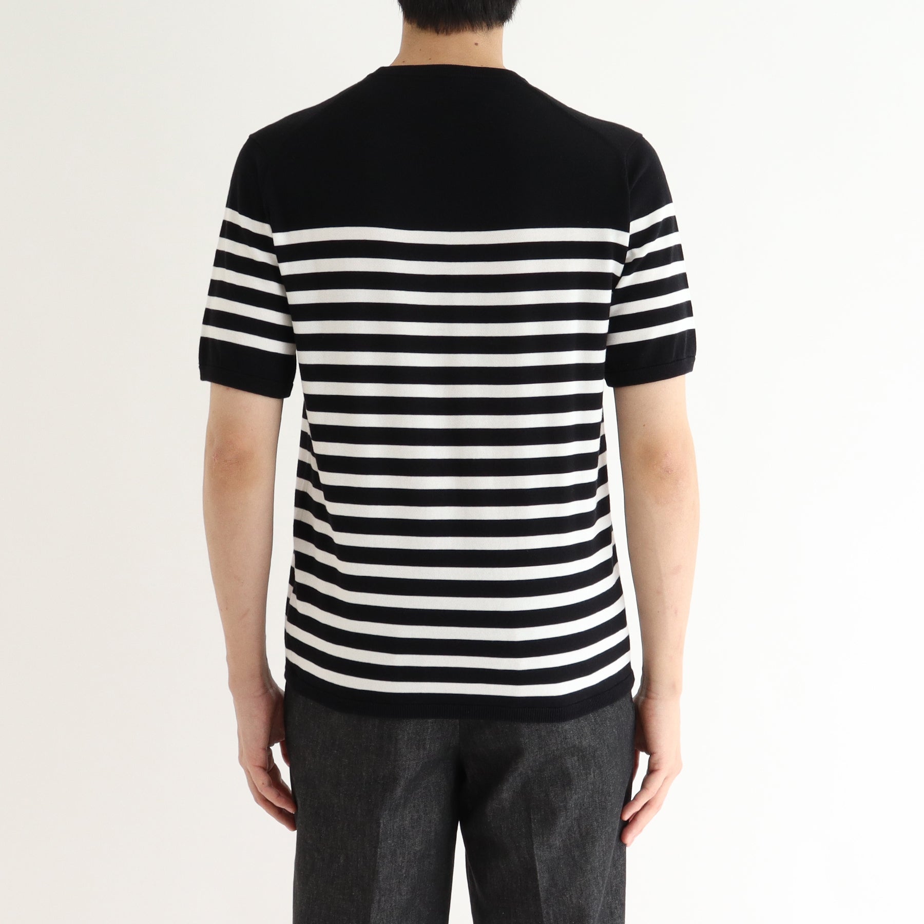 スビンプラチナム ボーダーニットTシャツ ブラック×ホワイト