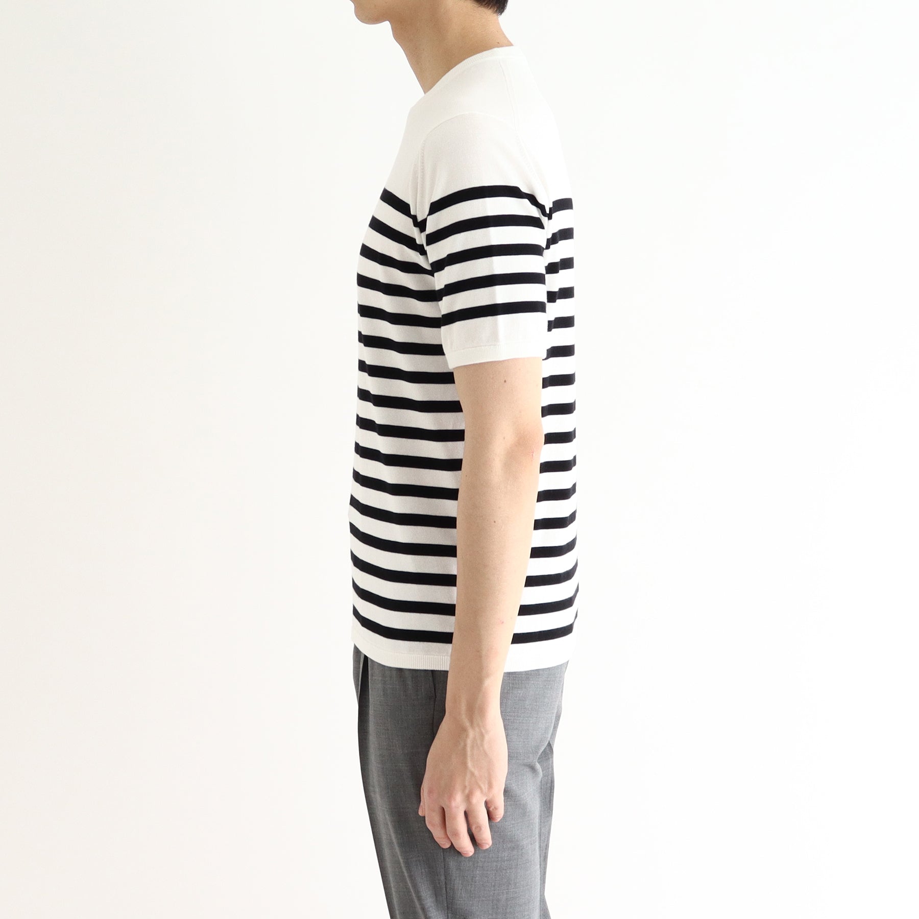 スビンプラチナム ボーダーニットTシャツ ホワイト×ブラック